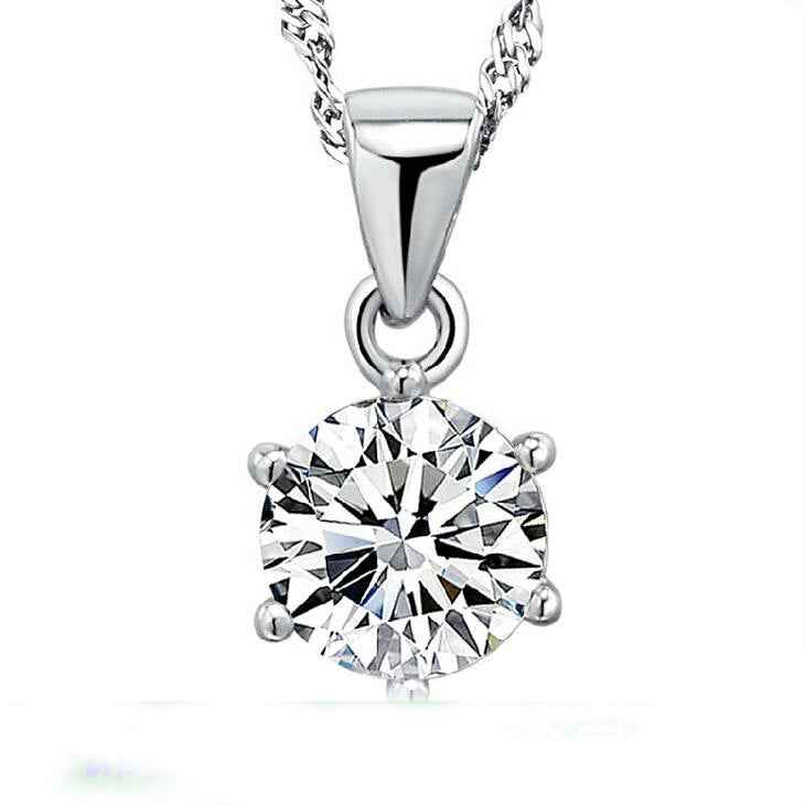 Price reduction Six-claw Zircon Round Pendant Necklace Women charms silver 925 original necklaces fine Jewelry choker pulseira