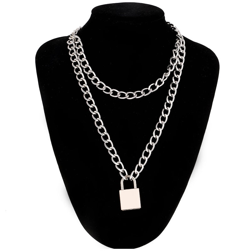 Punk Chain Necklace With Lock Women 90s  Egirl Padlock Pendants Gothic Emo Grunge Aesthetic Accessories Jewelry On The Neck
