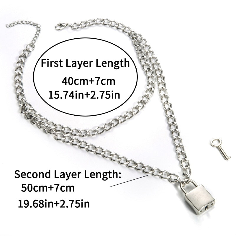 Punk Chain Necklace With Lock Women 90s  Egirl Padlock Pendants Gothic Emo Grunge Aesthetic Accessories Jewelry On The Neck