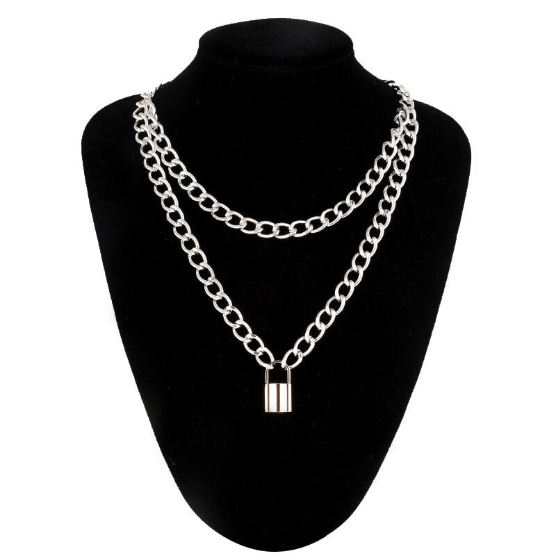 Punk Chain Necklace With Lock Women 90s  Egirl Padlock Pendants Gothic Emo Grunge Aesthetic Accessories Jewelry On The Neck