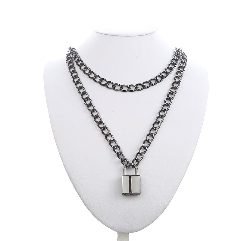 Punk Chain Necklace With Lock Women 90s  Egirl Padlock Pendants Gothic Emo Grunge Aesthetic Accessories Jewelry On The Neck