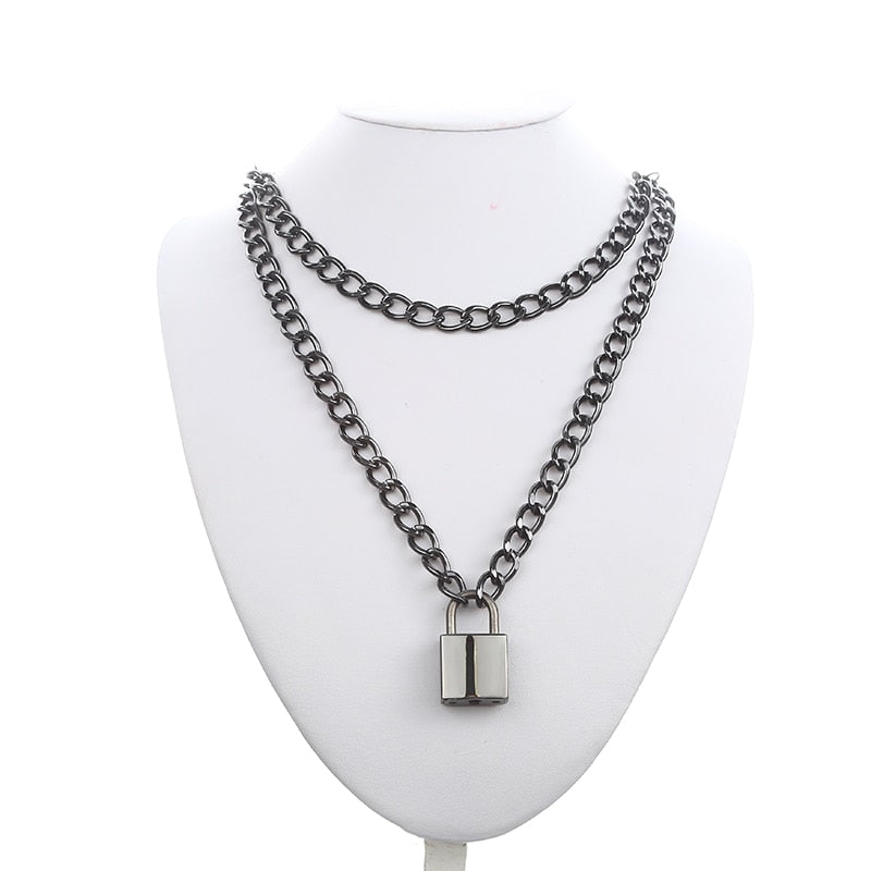 Punk Chain Necklace With Lock Women 90s  Egirl Padlock Pendants Gothic Emo Grunge Aesthetic Accessories Jewelry On The Neck