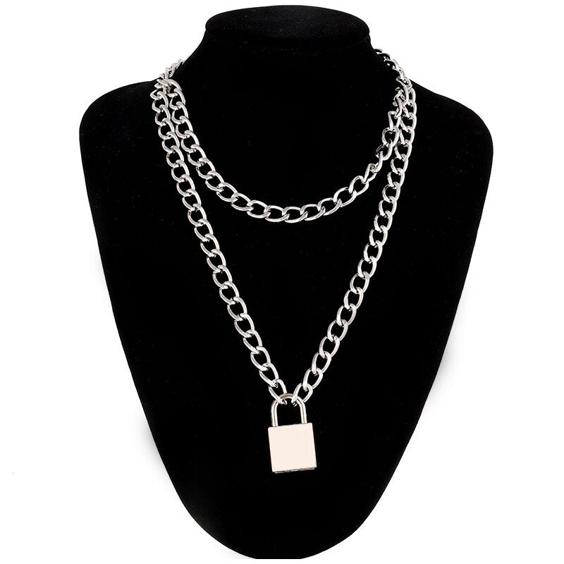 Punk Chain Necklace With Lock Women 90s  Egirl Padlock Pendants Gothic Emo Grunge Aesthetic Accessories Jewelry On The Neck