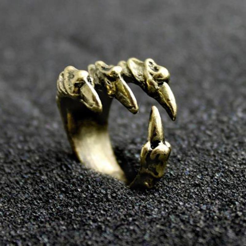 Punk Rock Mens Biker Rings Vintage Gothic Statement Antique Silver Gold Color Dragon Claw Ring for Men Jewelry