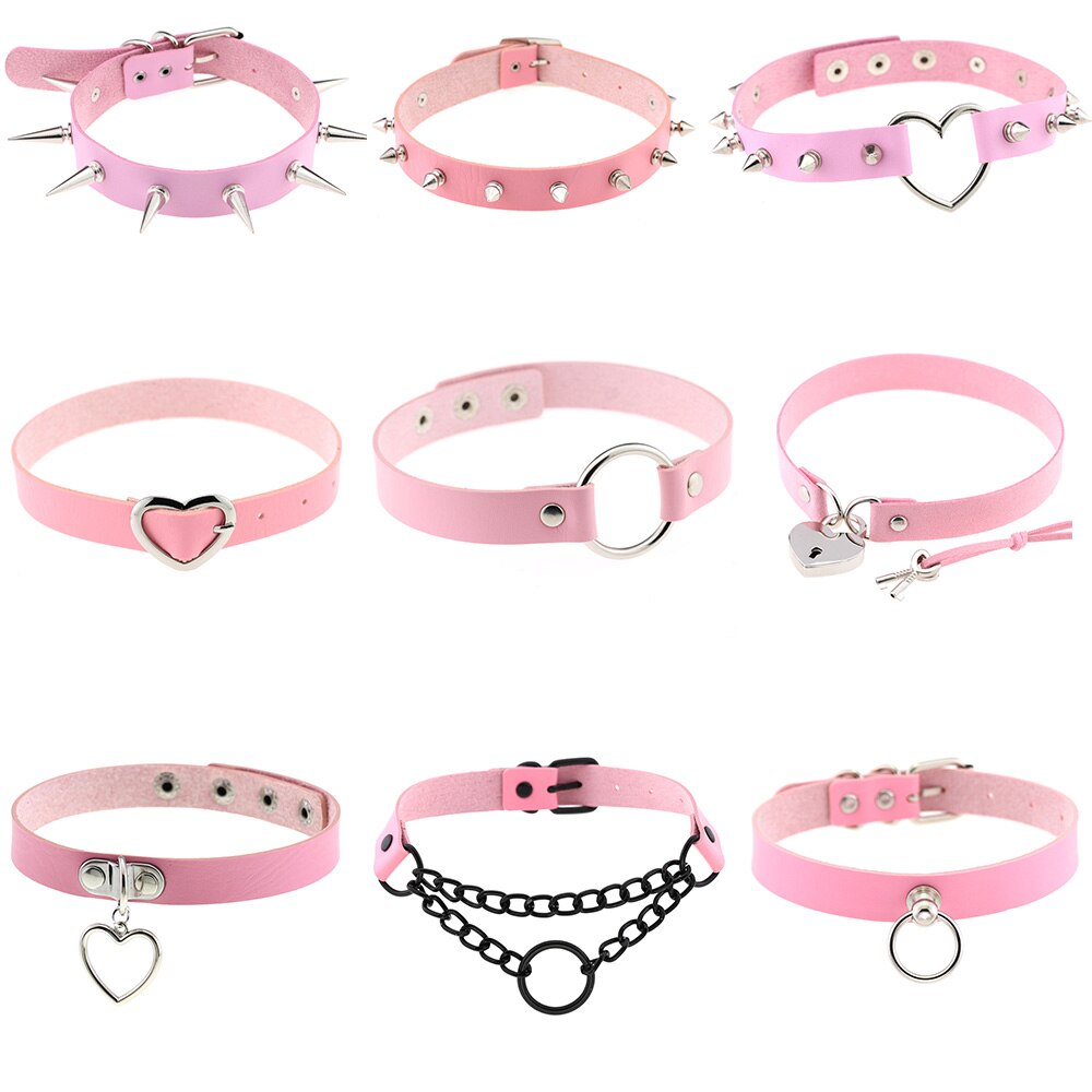 Punk Statement Jewelry Gothic PU Leather Round Heart Choker Necklace Women Chocker Necklaces Collier Femme Wedding Party Gift