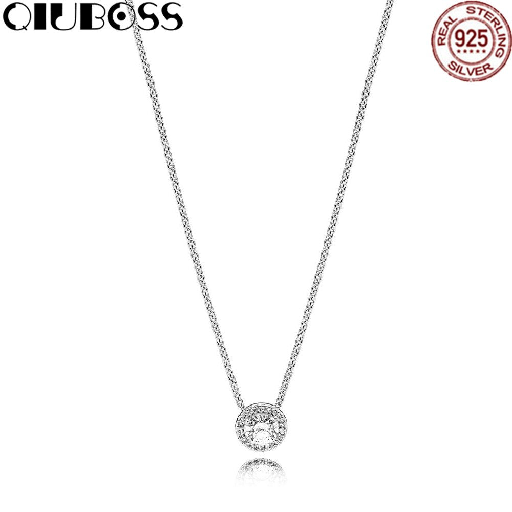 925 Sterling Silver Classic Elegance Necklace, Clear CZ Fit Diy Original Jewelry Gift For Girls TIFF 396240CZ