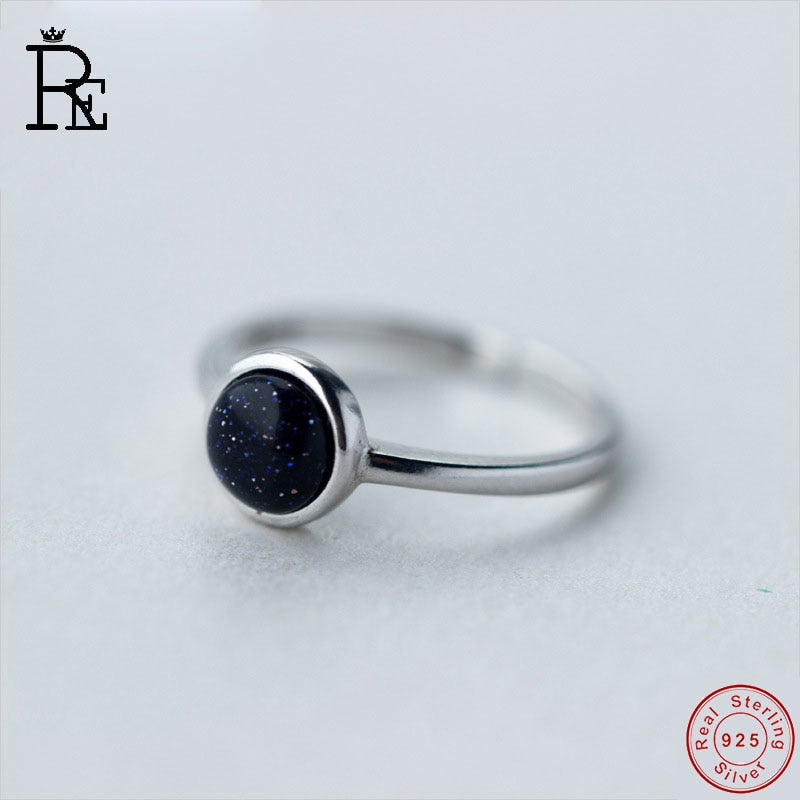 RE 100% Real 925 Sterling Silver Ring Resizable Black Stone Wedding Engagement Finger Knuckle Rings for Women Female