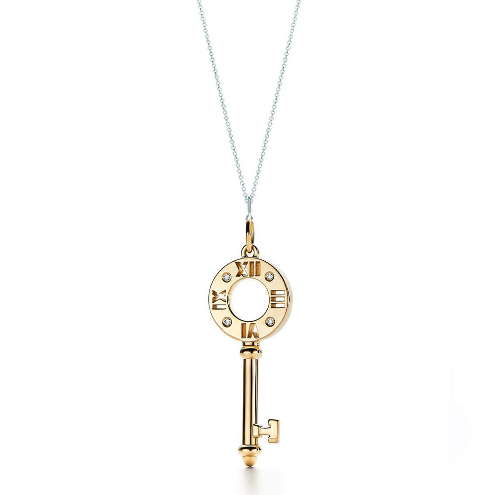 ROBOBL Tiff 100% 925 Sterling Silver New Hollow Key Pendant Necklace Watch 18K Yellow Gold, Golden Rose, Platinum Gold Available
