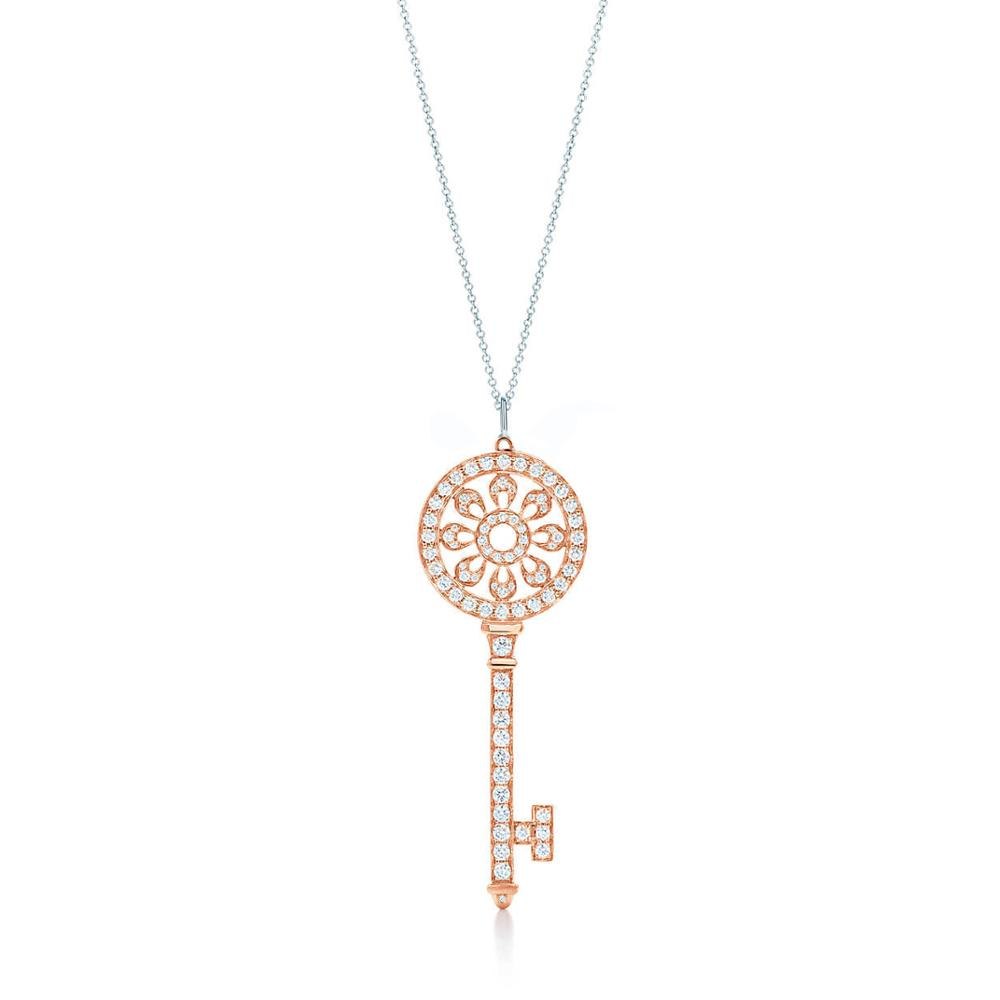 100% 925 Sterling Silver New Charm Zircon Round Petal Key Pendant Necklace Fit DIY Holid Gift