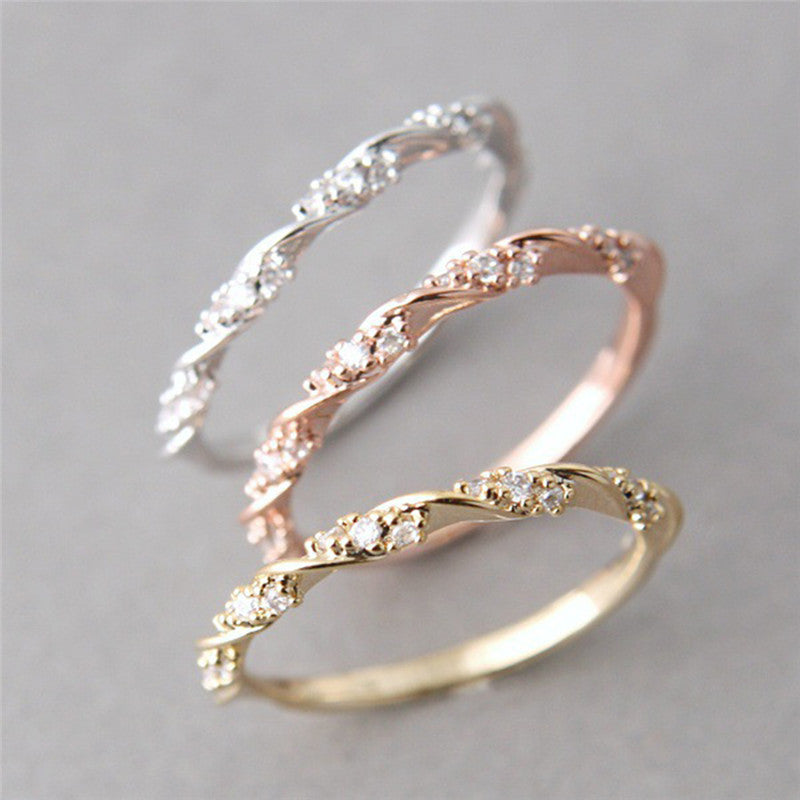 Wedding Ring for Women Rose Gold Color Twist Classical Cubic Zirconia Wedding Ring Female Austrian Crystals Gift Rings