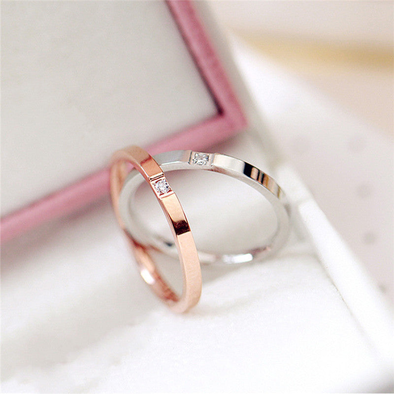 Wedding Rings Female Stainless Steel Thin Ring With CZ Finger Rings Bague Rose Gold Women Wedding Jewelry anillo hombre R4