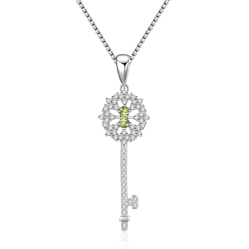 Real 925 Sterling Silver Pendant With Chain 6 Kinds Natural Gemstone Black Sapphire Key Pendant Necklaces For Women Fine Jewelry