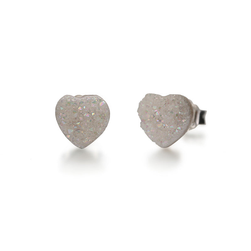 Real Pure Heart Earrings Small 925 Sterling Silver Stud Earrings 6.3*6.3mm Colorful Quartz Crystal Stone Charms Jewelry