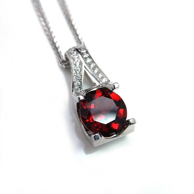 Real nice simple pendant necklace Natural Mozambique red garnet round 8mm 925 sterling silver fine jewelry for women gift