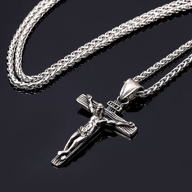 Religious Jesus Cross Necklace for Men 2022 Gold Silver Color Cross Pendent Chain Necklace Jewelry Gifts for Men