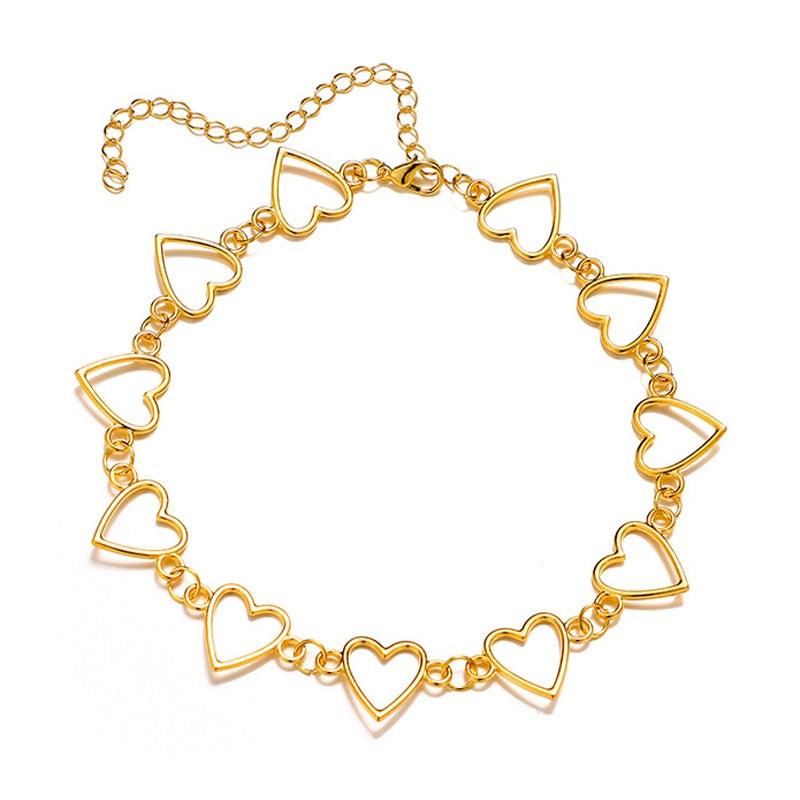 Retro Short Pearl Hollow Heart Necklace Clavicle Chain Choker Necklace for Women Bride Wedding Party Jewelry Accessories Gifts