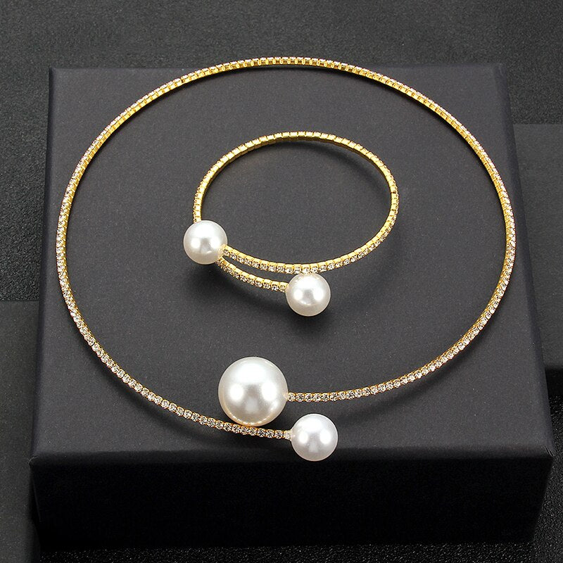 Rhinestone Choker Necklaces Torques Collar Women Statement Jewelry Girl Imitation Pearls Necklace 5 Styles