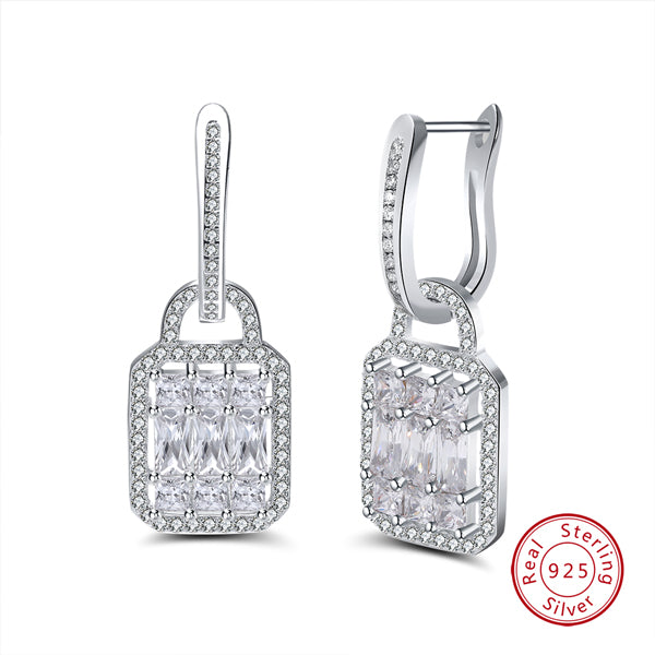 100% Sterling Silver Hoop Earrings Women Brilliant Square AAA Clear Zircon s925 Silver Earrings for Party Wedding TSE43