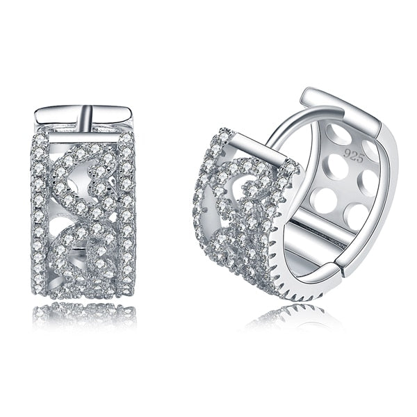 100% Sterling Silver Hoop Earrings Women Exquisite Ear Stud Hollow Out White Crystal Fashion Wedding Party Jewelry TSE21