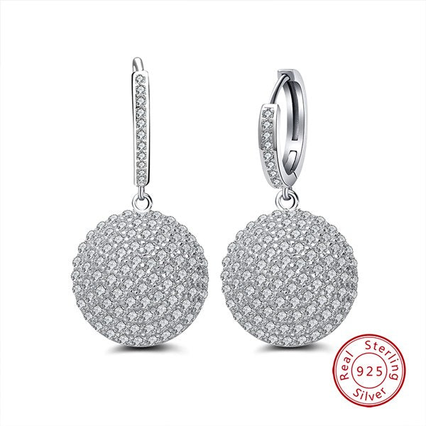 Sterling Silver S925 Earrings Round Shape With Micro Paved AAA CZ Shiny Hollowed Heart Backside Hoop Earrings TSE42