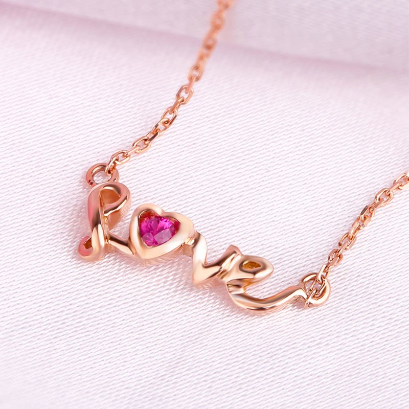 Heart Love Jewelry 14K Gold Lovely Design Ruby Necklace Sapphire Gemstone Pendant Necklace Diamond Women's Fashion Charms