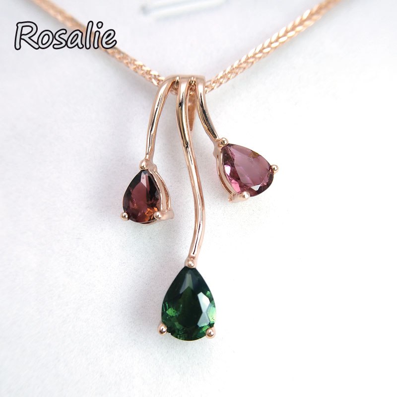 Rosalie,2020 new simple design pendant with 100% Natural fancy color tourmaline necklace 925 sterling silver for girls women
