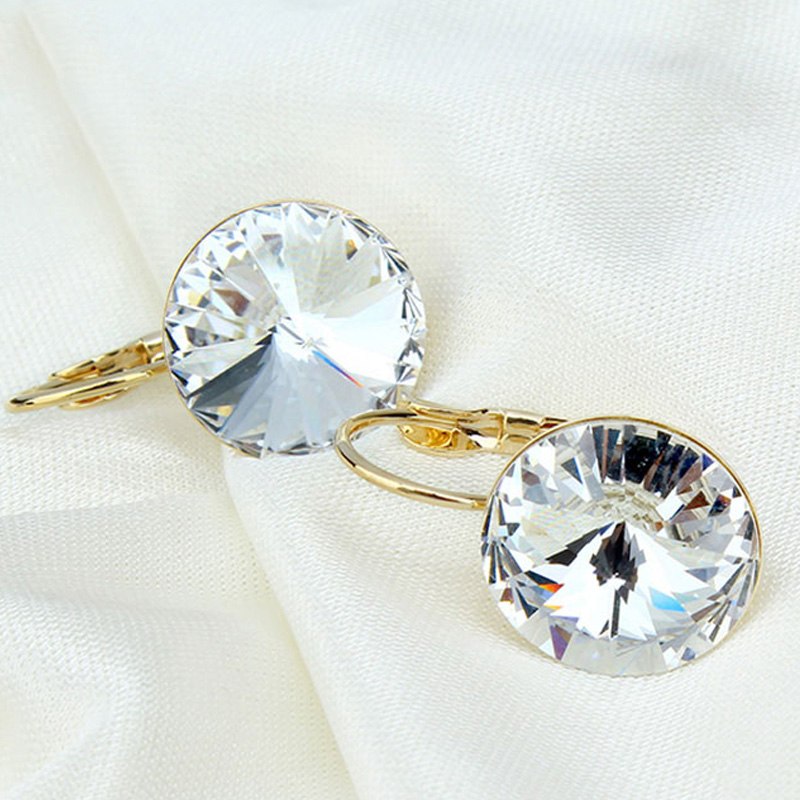 Round crystal drop earrings for women girls gold color female dangle hanging earring fashion ear jewelry brincos(e0999A)