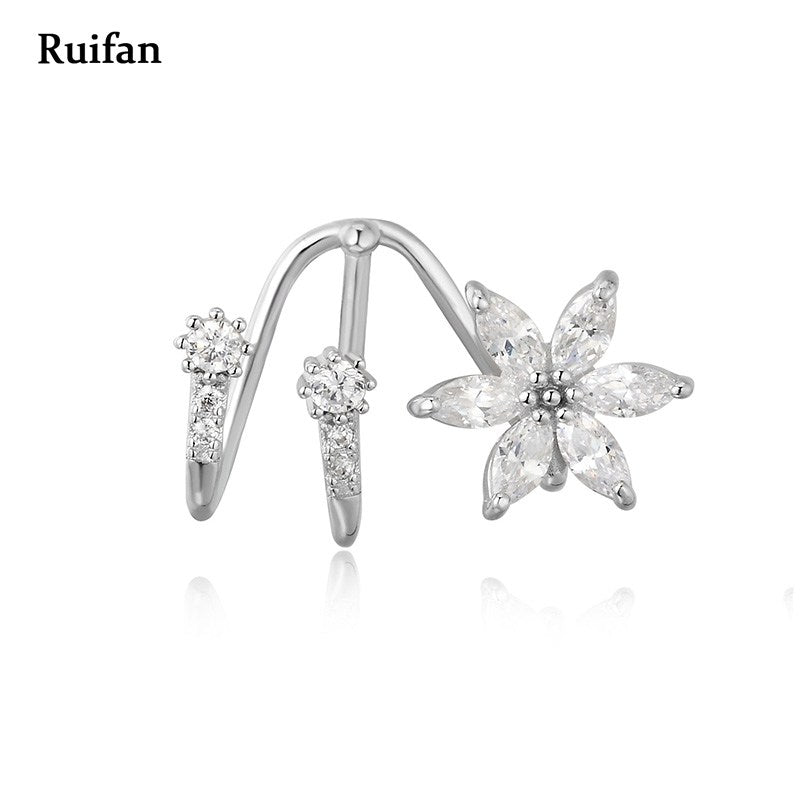 Flower Shape Clear Cubic Zircon Single 925 Sterling Silver Clip Earrings for Women Female Christmas Jewelry Gifts YEA003
