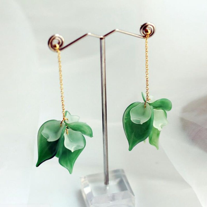 Leaves/Leaf 925 Sterling Silver Female Long Drop Chain No Ear Hole Earrings Fashion Women Jewelry YEA214