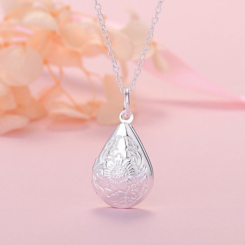 925 Stamped silver romantic water drop photo frame pendant Necklace For Women fine Wedding Party Jewelry birthday gifts
