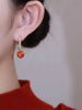 Korean Design Jewelry 14K Gold Plated Orange Zirconium Ball Pendant Earrings Elegant Women's Daily Work Accessories