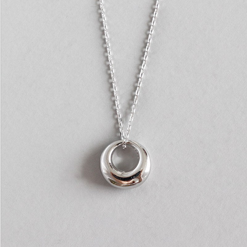 S925 Sterling Silver Fashion Minimalist Geometric Circle Short Clavicle Necklace