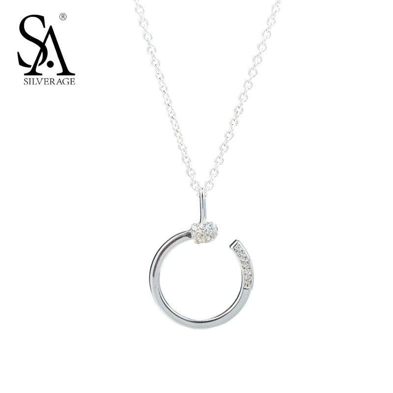925 Sterling Silver Circle Round Necklaces Pendants for Women 925 Silver Pendant Necklace Original Fine Jewelry