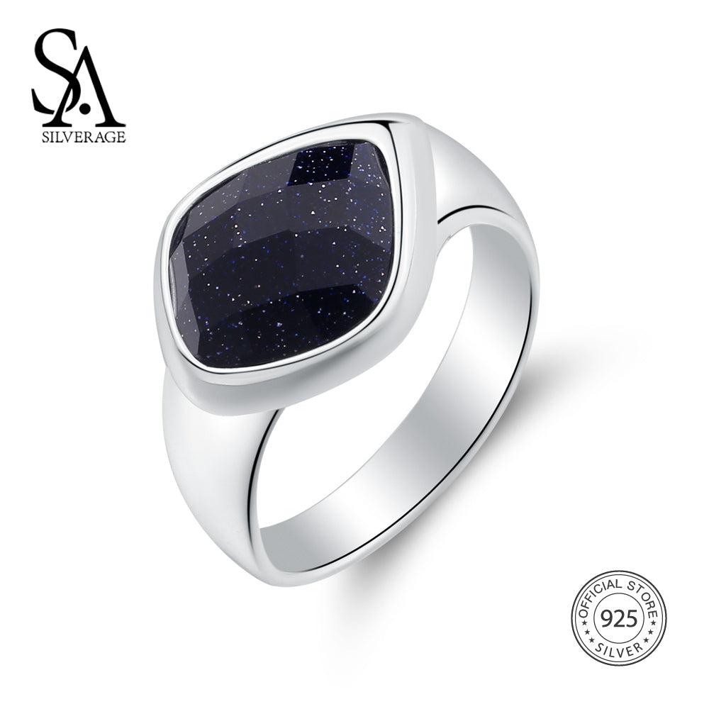 SA SILVERAGE 925 Sterling Silver Aventurine Flower Rings Wedding Ring for  Women Fine Jewelry Black Ladies Rings With Rhinestones