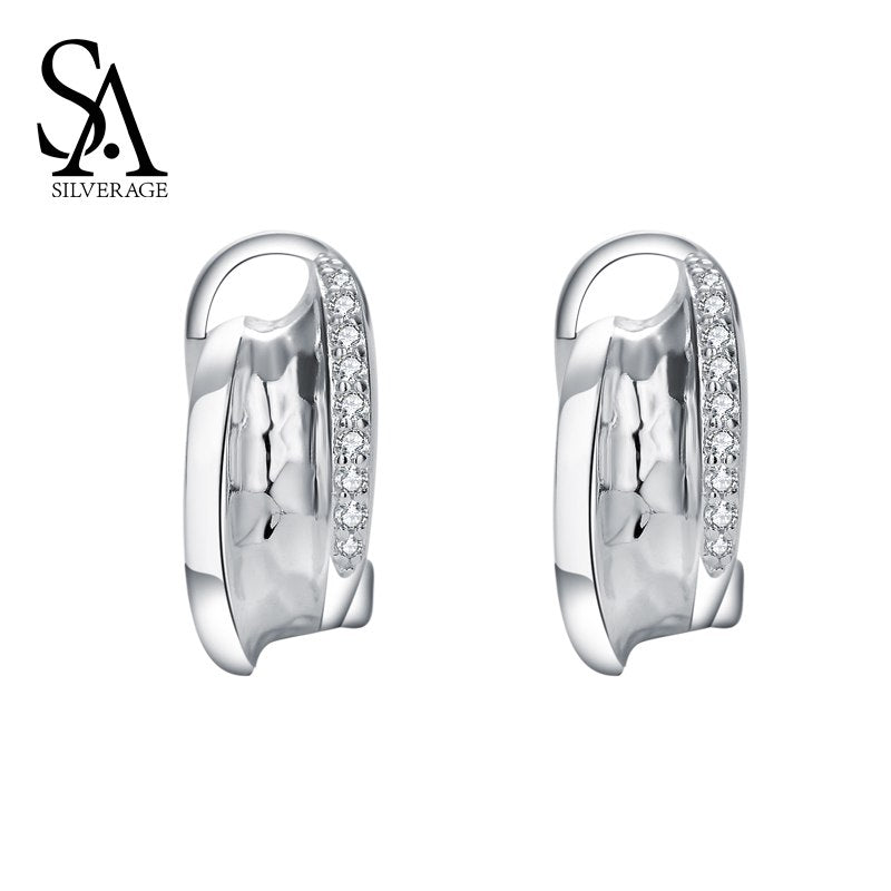 Pure 925 Sterling Silver Hoop Earrings For Women Office Lady S925 Female Brincos Fine Jewelry Party Gift Accessory