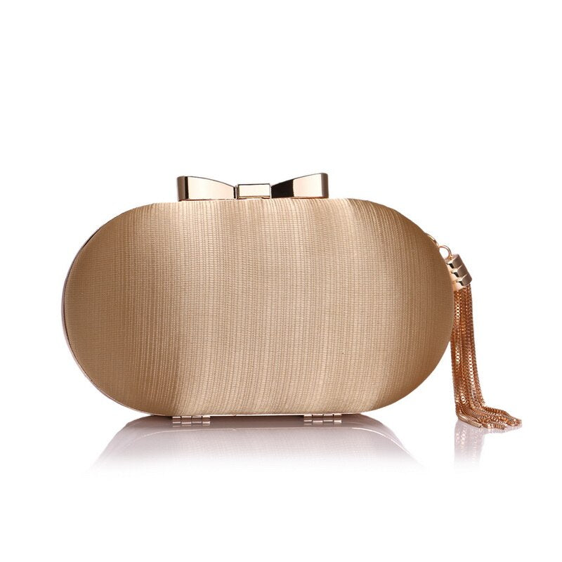 SEKUSA Bow Metal Women Day Clutches Tassel Luxurious Lady Evening Bags Small Party Wedding Bridal Chain Shoulder Handbag