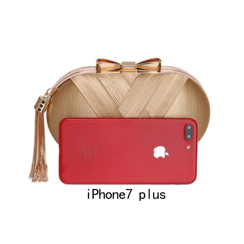 SEKUSA Bow Metal Women Day Clutches Tassel Luxurious Lady Evening Bags Small Party Wedding Bridal Chain Shoulder Handbag