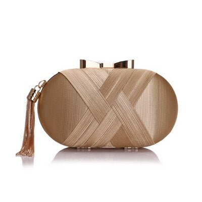 SEKUSA Bow Metal Women Day Clutches Tassel Luxurious Lady Evening Bags Small Party Wedding Bridal Chain Shoulder Handbag