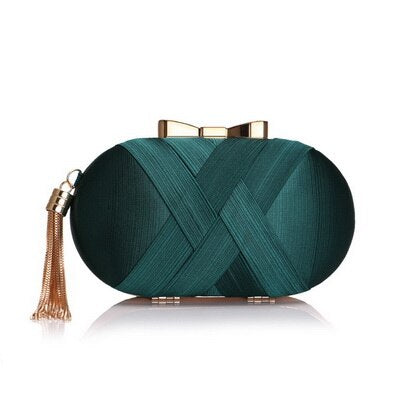 SEKUSA Bow Metal Women Day Clutches Tassel Luxurious Lady Evening Bags Small Party Wedding Bridal Chain Shoulder Handbag