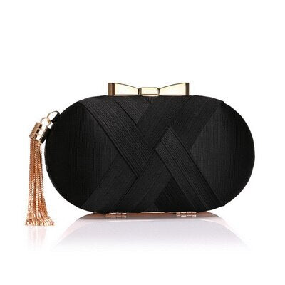 SEKUSA Bow Metal Women Day Clutches Tassel Luxurious Lady Evening Bags Small Party Wedding Bridal Chain Shoulder Handbag