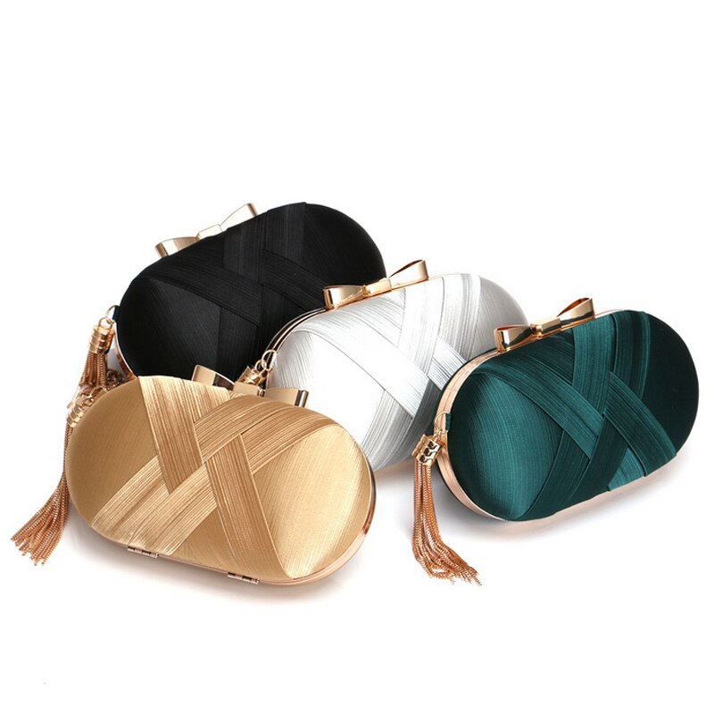 SEKUSA Bow Metal Women Day Clutches Tassel Luxurious Lady Evening Bags Small Party Wedding Bridal Chain Shoulder Handbag