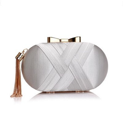 SEKUSA Bow Metal Women Day Clutches Tassel Luxurious Lady Evening Bags Small Party Wedding Bridal Chain Shoulder Handbag