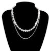 SHIXIN Punk Layered Pearl Beads Choker Necklaces Set for Men Women Shiny Rhinestone Chains Necklaces on the Neck Jewelry