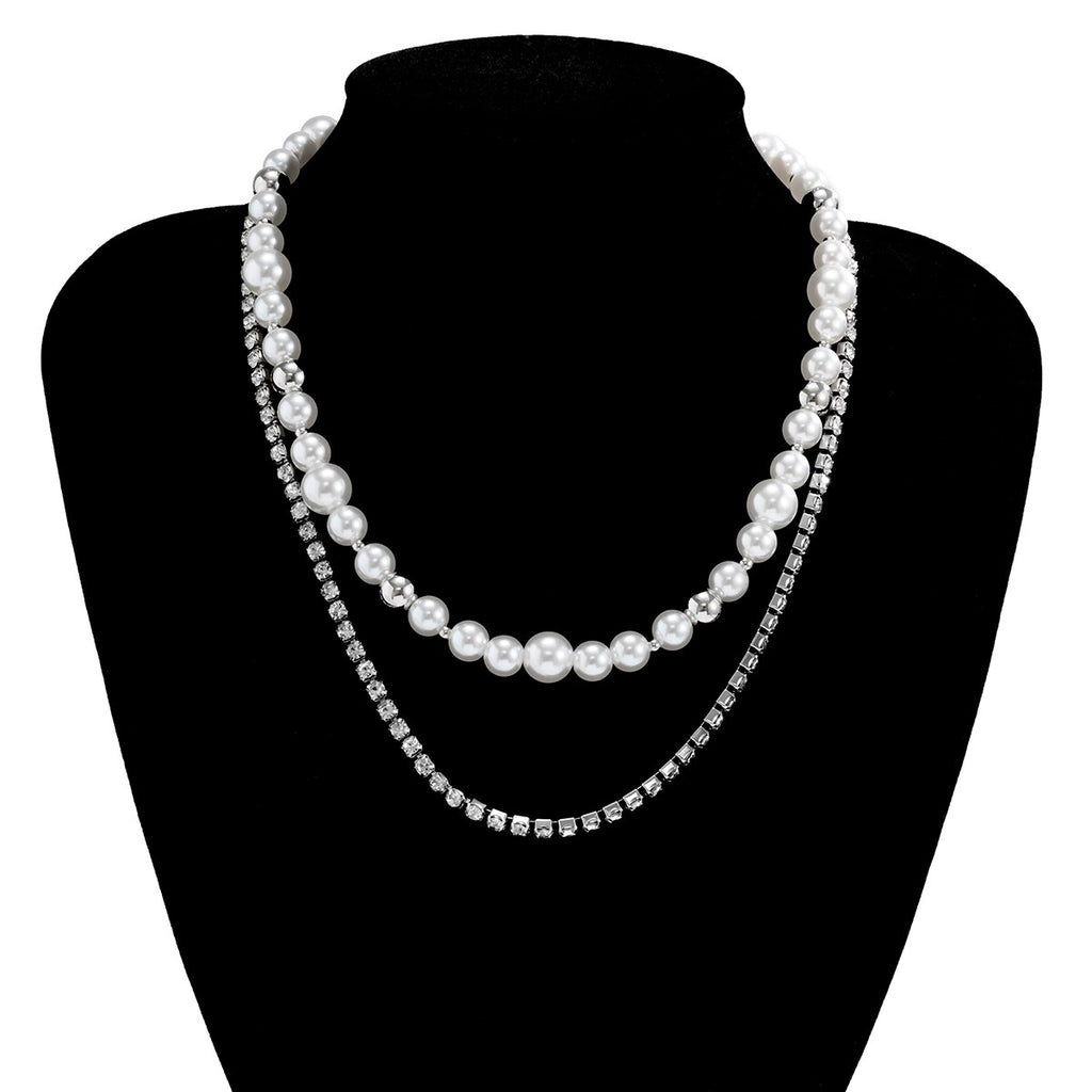 SHIXIN Punk Layered Pearl Beads Choker Necklaces Set for Men Women Shiny Rhinestone Chains Necklaces on the Neck Jewelry
