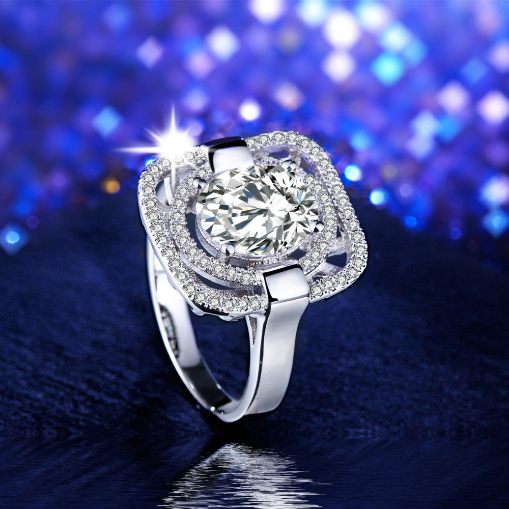 Fashion Jewelry Show Temperament Elegant AAA Large White Silver Color Ring for women Wedding Party anel