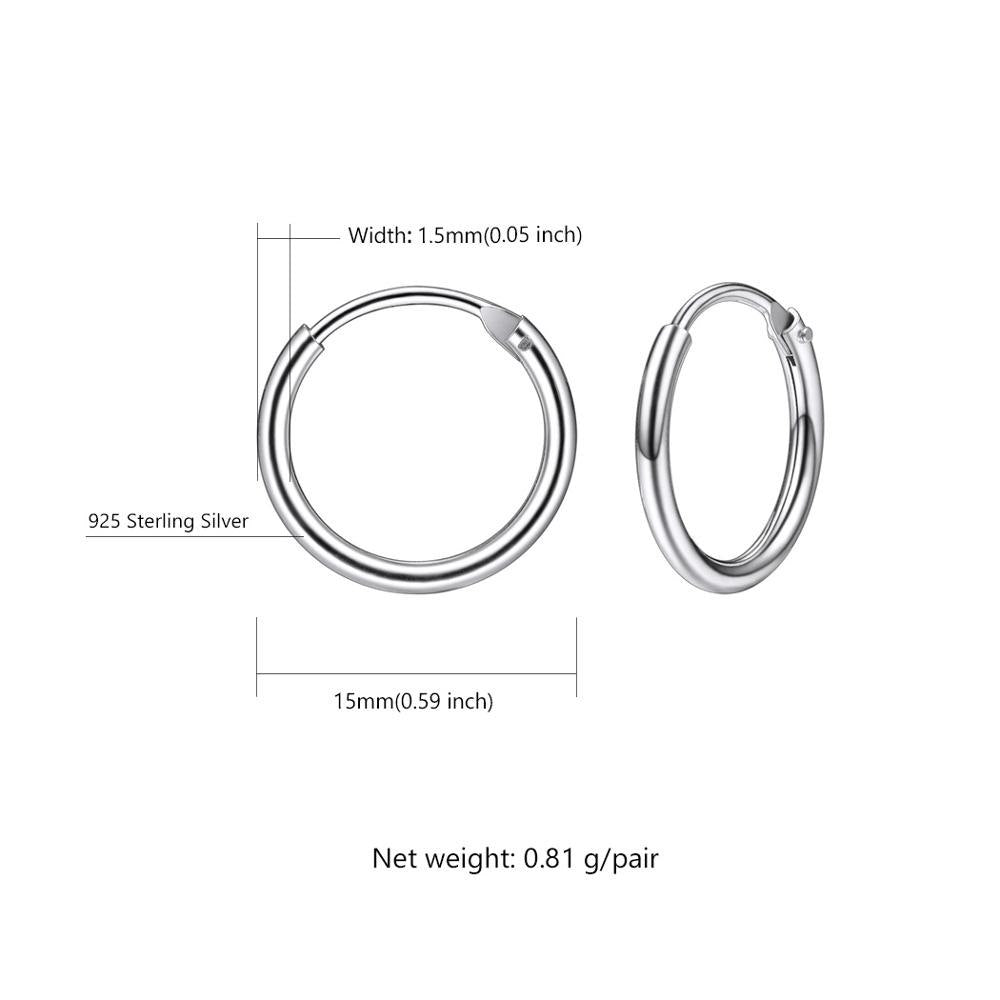Silver Hoop Earrings For Women Girls Fine Minimalist Jewelry 925 Sterling Silver Earring Circle 5 Size SCE6115B