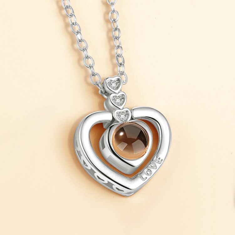 SIPENGJEL Cubic Zirconia I Love You Projection Necklace Romantic Memory Love Heart Necklace For Women Wedding Jewelry