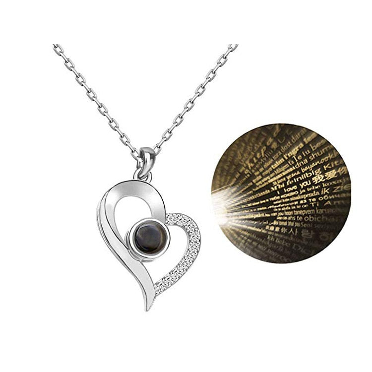 SIPENGJEL Cubic Zirconia I Love You Projection Necklace Romantic Memory Love Heart Necklace For Women Wedding Jewelry