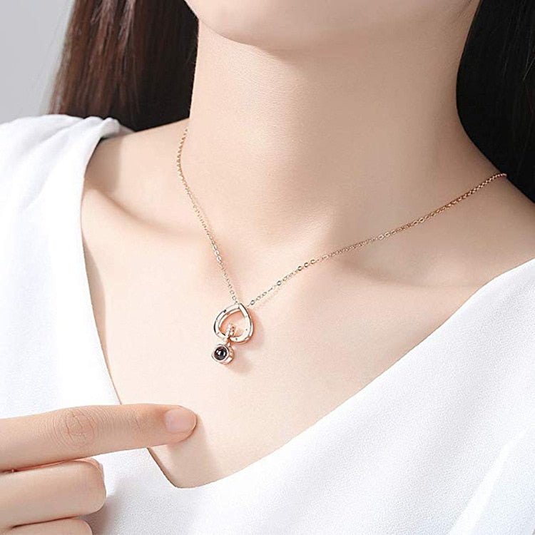 SIPENGJEL Cubic Zirconia I Love You Projection Necklace Romantic Memory Love Heart Necklace For Women Wedding Jewelry