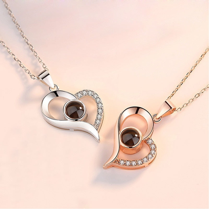 SIPENGJEL Cubic Zirconia I Love You Projection Necklace Romantic Memory Love Heart Necklace For Women Wedding Jewelry